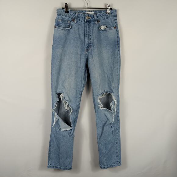 Zara High Rise Light Wash Destroyed Straight Leg Distressed Ripped Jeans Size 6 - Picture 1 of 5